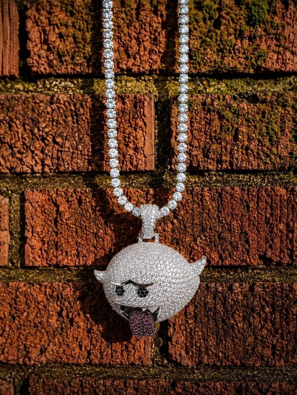 Silver Iced Out Simulated Diamond Ghost Necklace